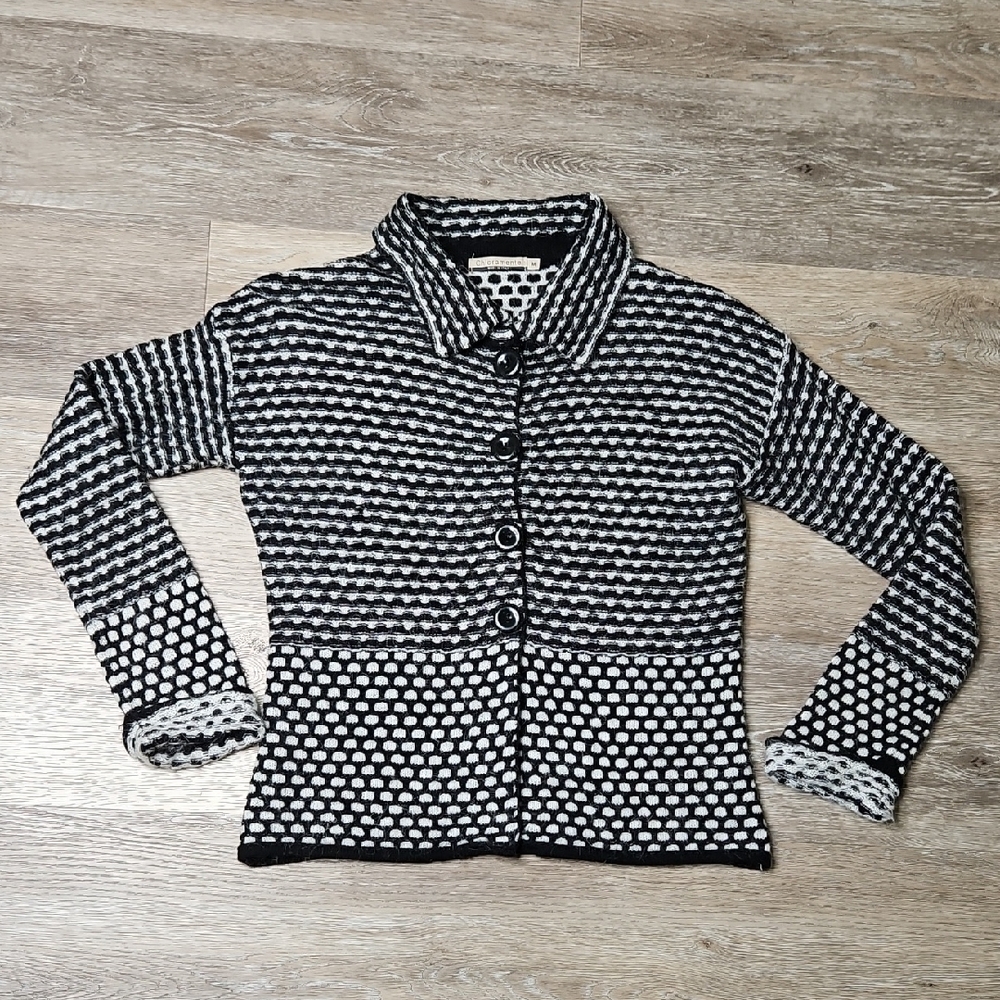 Chiaramente Black White Mohair Blend Women's Button Sweater Jacket Shirt Medium - Picture 3 of 9